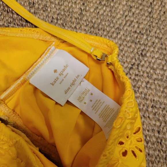 kate spade New York Eyelet Lace Ruffle Bikini, yellow, med top & sm bottoms - Picture 3 of 4
